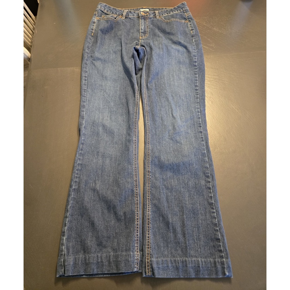 Liz & Co Womens Blue Stretch Flare Leg Denim Jeans Size 10 Medium Wash Mid Rise